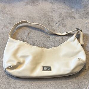 Madison NYC Cream Shoulder Bag with Silver Plaque
